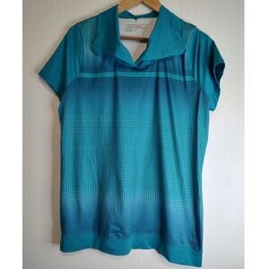 Nike Golf Dri-Fit Teal Green Blue Polka Dot Short Sleeve Collared Shirt Size L